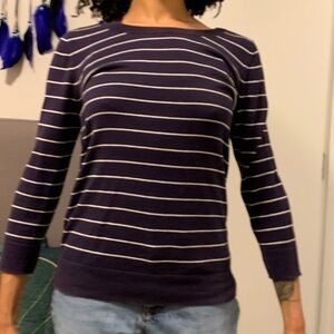 LOFT Navy and White Striped Scoop Neck Cotton Sweater Women’s Size XS